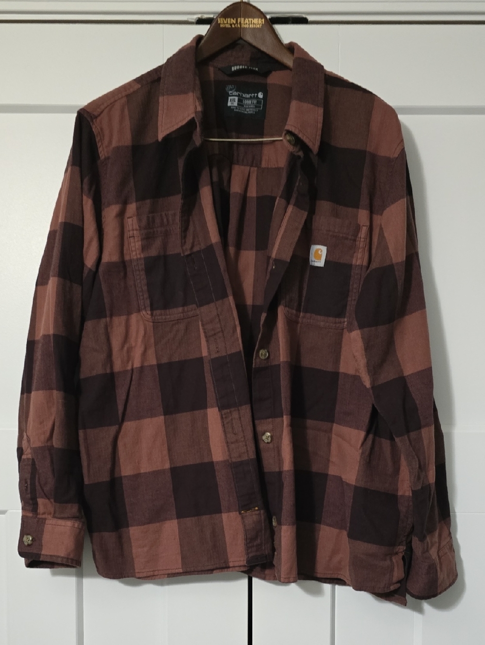 Carhartt Womens Burgundy And Brown Buffalo Plaid Flannel Shirt